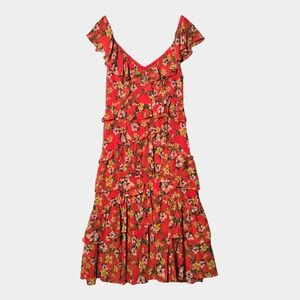 Marissa Webb Collective Magnolia Bouquet Ruffle Midi Dress Red 6 Romantic Floral
